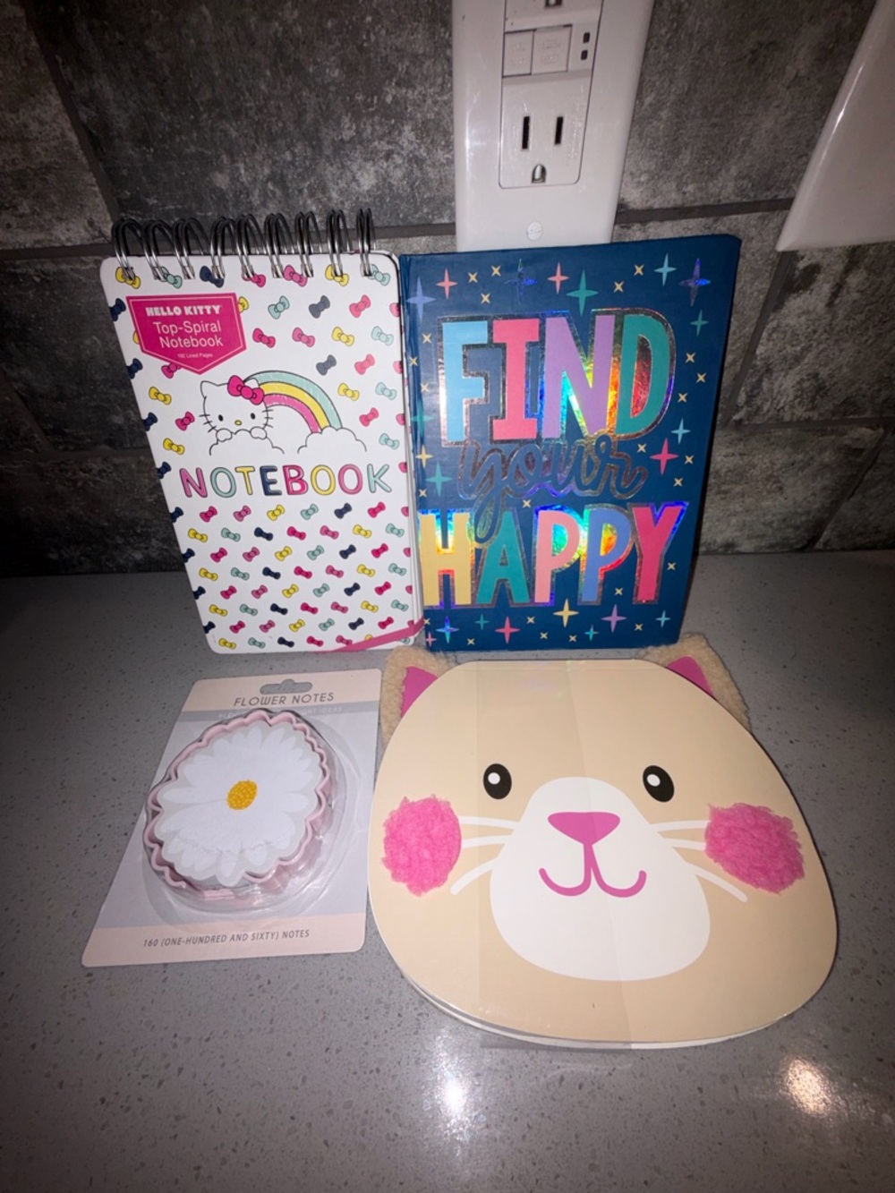 Hello Kitty White Rainbow Top-spiral Notebook with Multicolor Bow Pattern